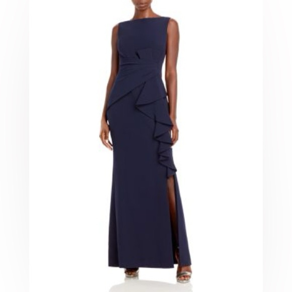 Eliza J Midnight Blue 
Sleeveless Cascading-Ruffle Evening Gown Womens Size 6